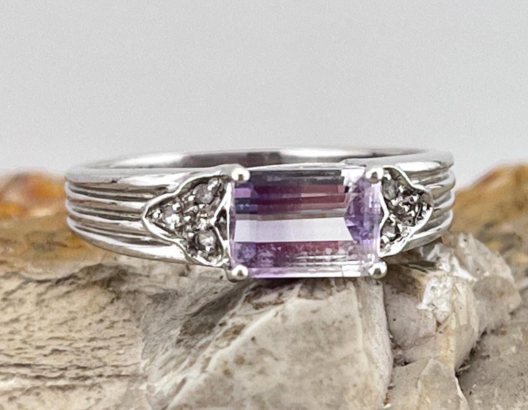 Buy Parti Colour Amethyst and Diamonds White Gold 9ct Ring Band Stacker ...