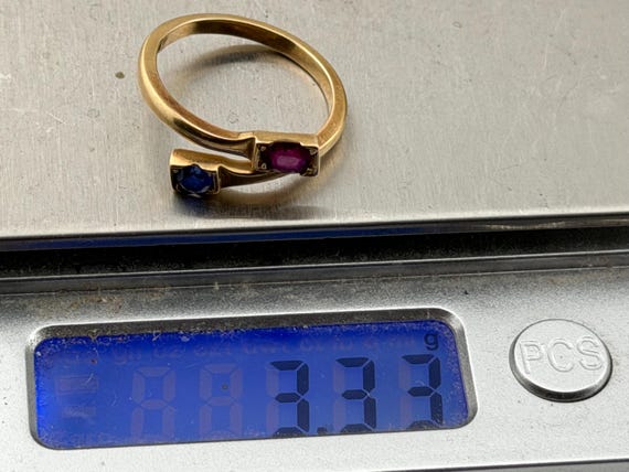 Ruby and sapphire bypass snakehead ring stacker 9… - image 4