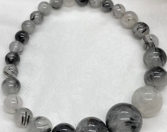 Black tourmalated rutile quartz bracelet