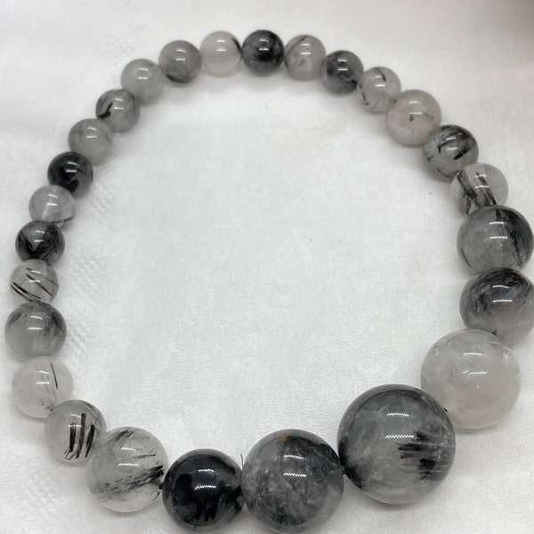 Black tourmalated rutile quartz bracelet