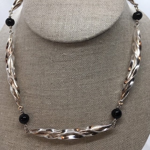Vintage artisan solid silver and jet necklace necklet choker