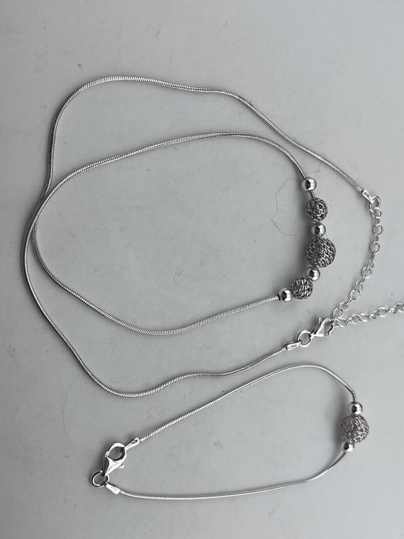 solid silver snake chain necklace and bracelet wi… - image 1