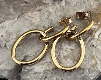 9ct gold double hoop loop oval earrings studs