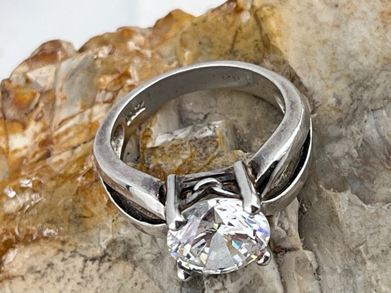 solid silver DQCZ solitaire ring stacker size uk … - image 8