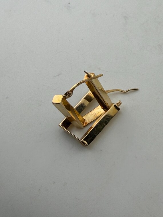 Rectangular unusual hoop loop 9ct gold earrings 2… - image 6