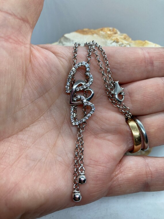 Vintage solid silver gem set three heart negligee… - image 7