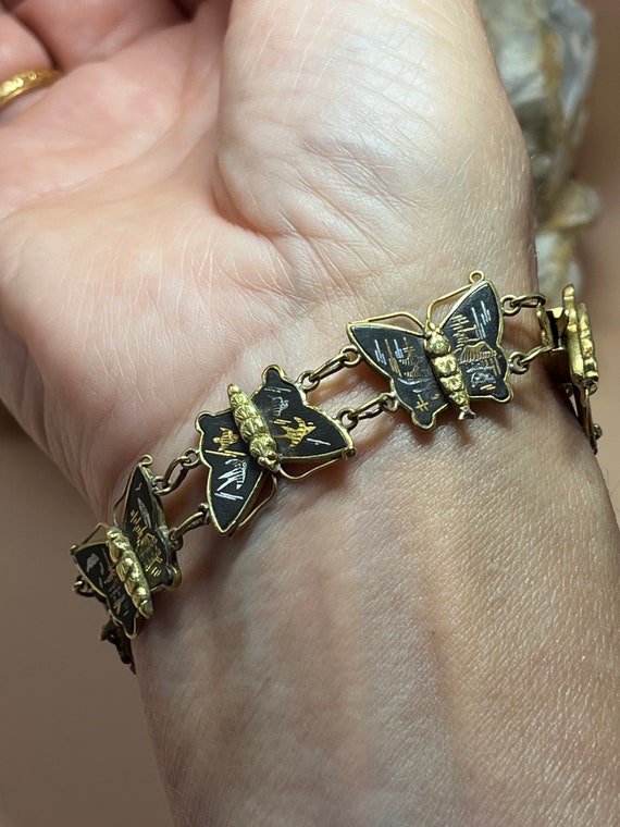 Genuine antique damascene butterfly panel bracele… - image 7