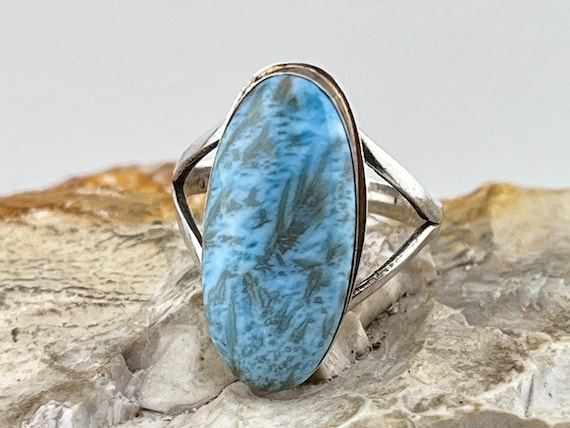vintage Larimar statement silver ring size uk O U… - image 1