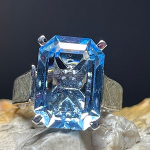 Silver vintage blue gemstone statement ring size uk L USA 5.75