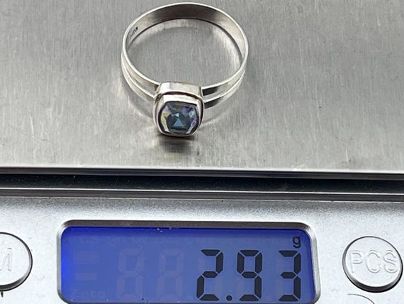 solid silver rainbow crystal solitaire ring size … - image 4