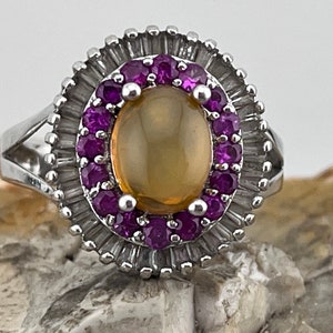 statement Opal, Ruby and white topaz ring size uk N USA 6.75