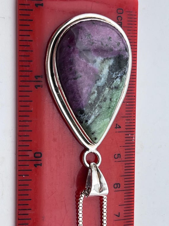 ruby zoisite teardrop silver mounted pendant neck… - image 5