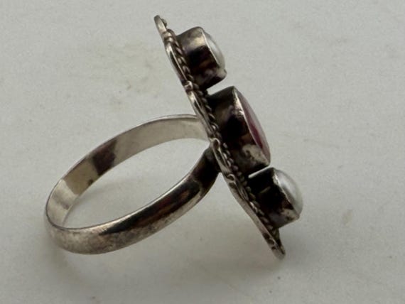ruby and Pearl silver statement ring size uk O US… - image 3
