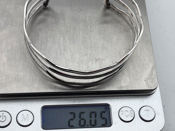 solid silver three row torc bangle bracelet - image 2