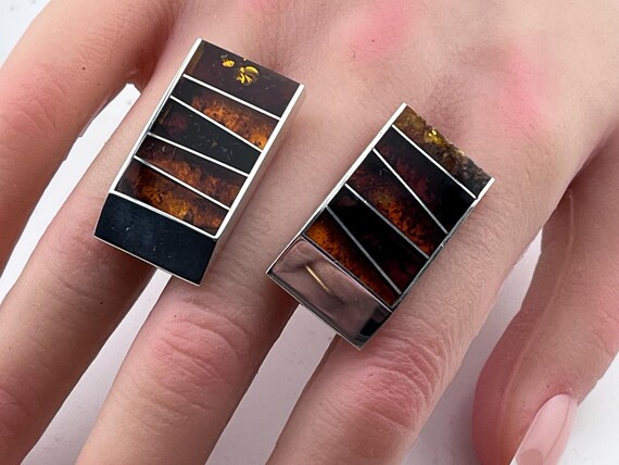 Amber and sterling silver rectangular large earri… - image 5