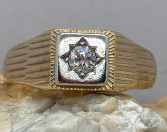 Vintage 18ct solid gold .25 diamond set signet ring band stacker solitaire size ukS usa9