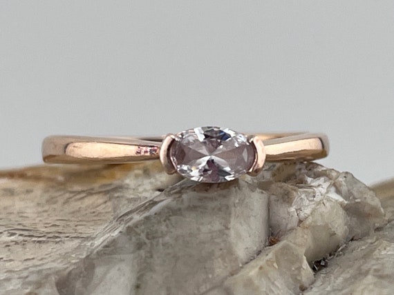 Rose gold over solid silver horizontal cz band ri… - image 1