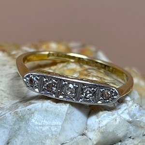 Vintage five diamond 18ct & platinum band size ukL usa5.75