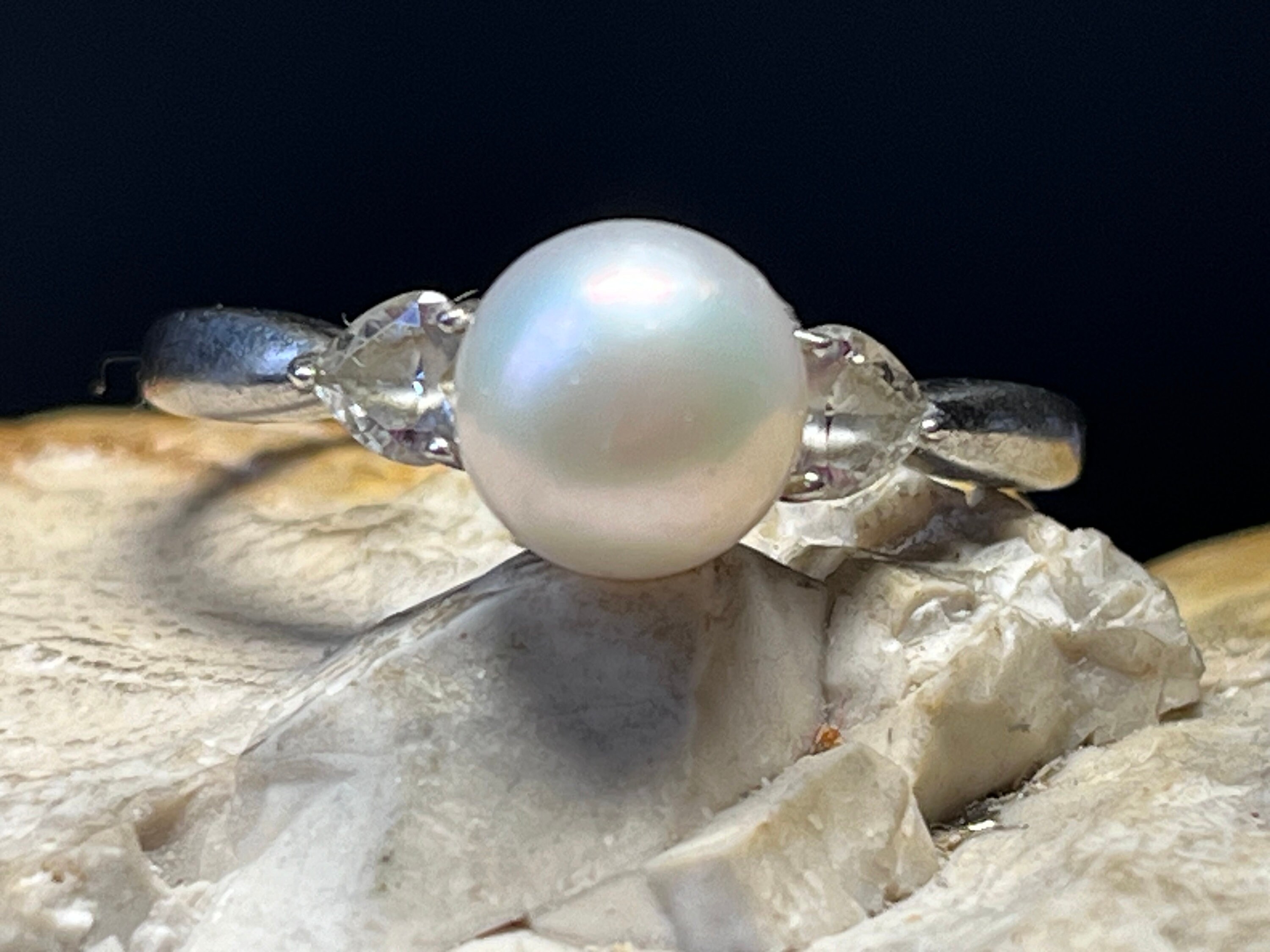 Bague Vintage Argent 925 Avec Zirconium Cubique Et Perle De Culture - Taille 54 - Neuf
