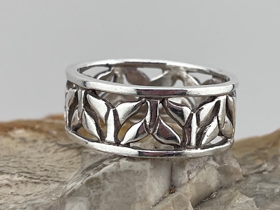 vintage solid silver pierced dolphin(?) tail band… - image 1