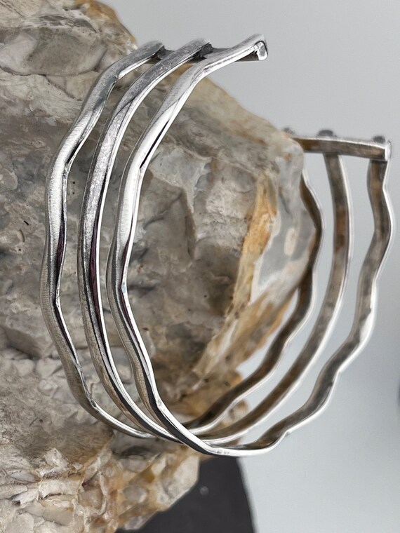 solid silver three row torc bangle bracelet - image 7