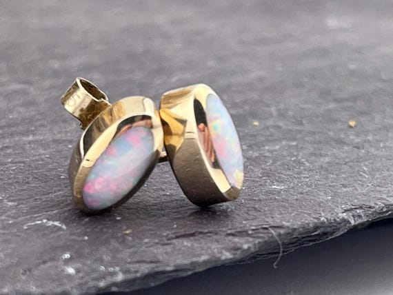 solid Opal oval 9ct gold studs earrings - image 7