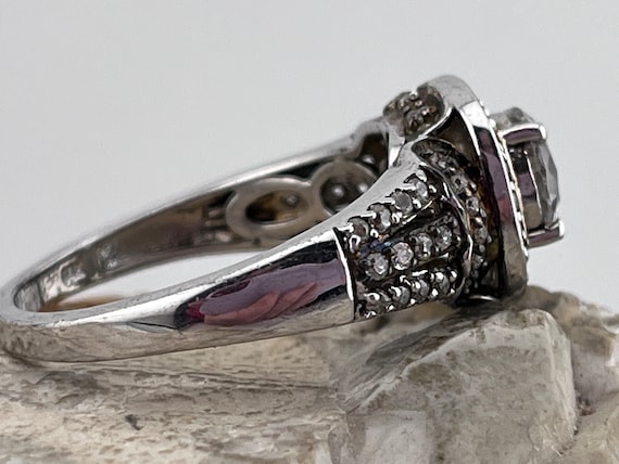 solid silver and cz multi stone ring size uk T US… - image 3