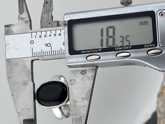 silver statement black agate ring size uk T1/2 US… - image 5