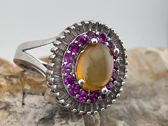 statement Opal, Ruby and white topaz ring size uk… - image 8
