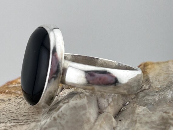 silver statement black agate ring size uk T1/2 US… - image 2