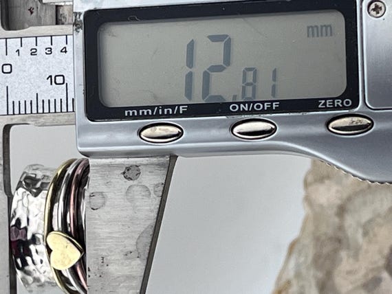 solid silver spinner ring with heart size uk Q US… - image 5