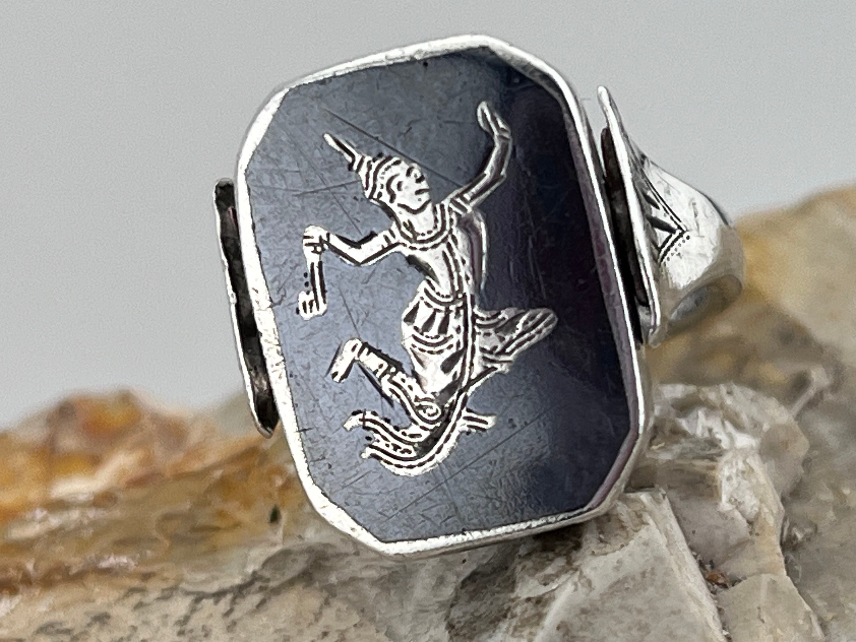 Vintage sterling silver Siam reversible plaque ring size uk M1/2 