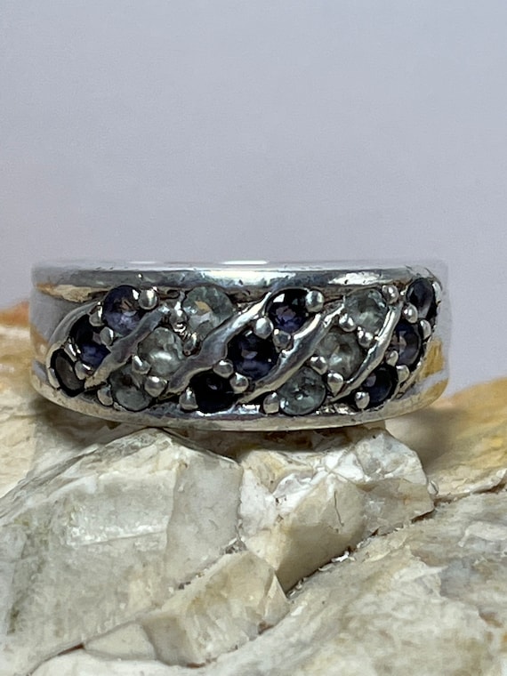 Solid silver gem set band ring stacker spacer Tha… - image 1