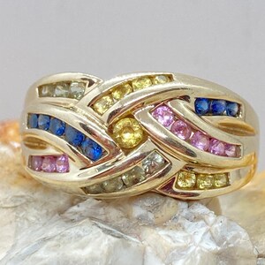 Vintage 9ct gold mixed colours sapphire ring band stacker spacer size ukN usa6.5