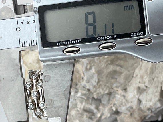 solid silver three row bamboo and cz ring size uk… - image 5