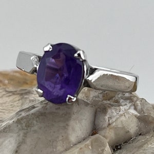 Vintage Silber Amethyst Solitär Ring Größe uk J USA 4,75