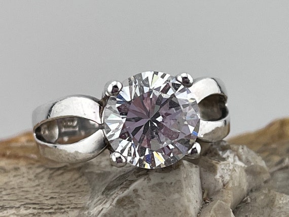 solid silver DQCZ solitaire ring stacker size uk … - image 1