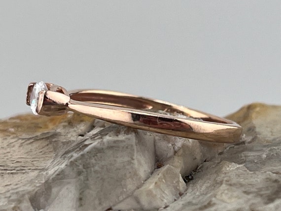 Rose gold over solid silver horizontal cz band ri… - image 2