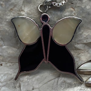Solid silver inlaid butterfly necklace and silver backed earrings