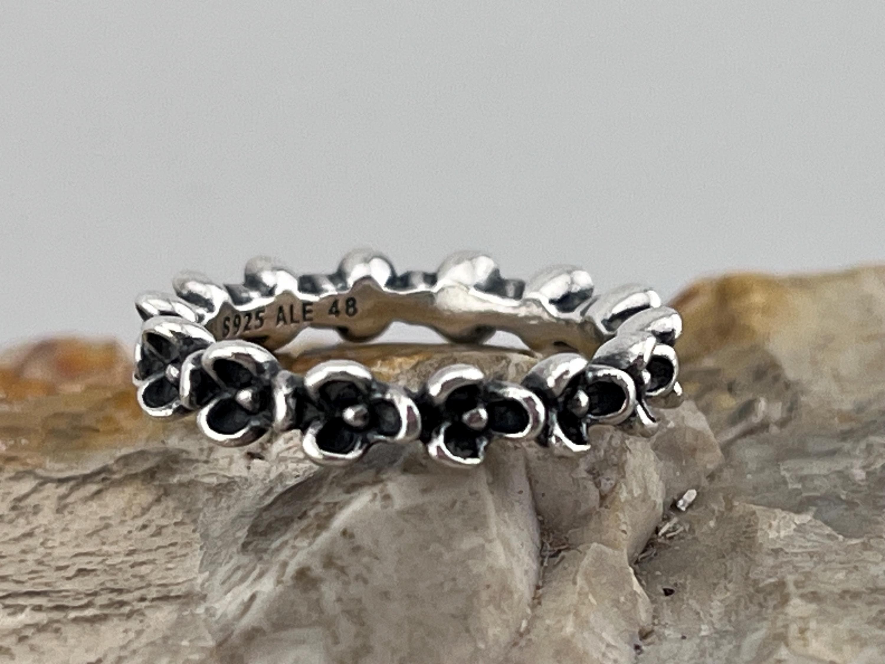Pandora Floral Flower Silver Band Ring Stacker Spacer Size Uk I