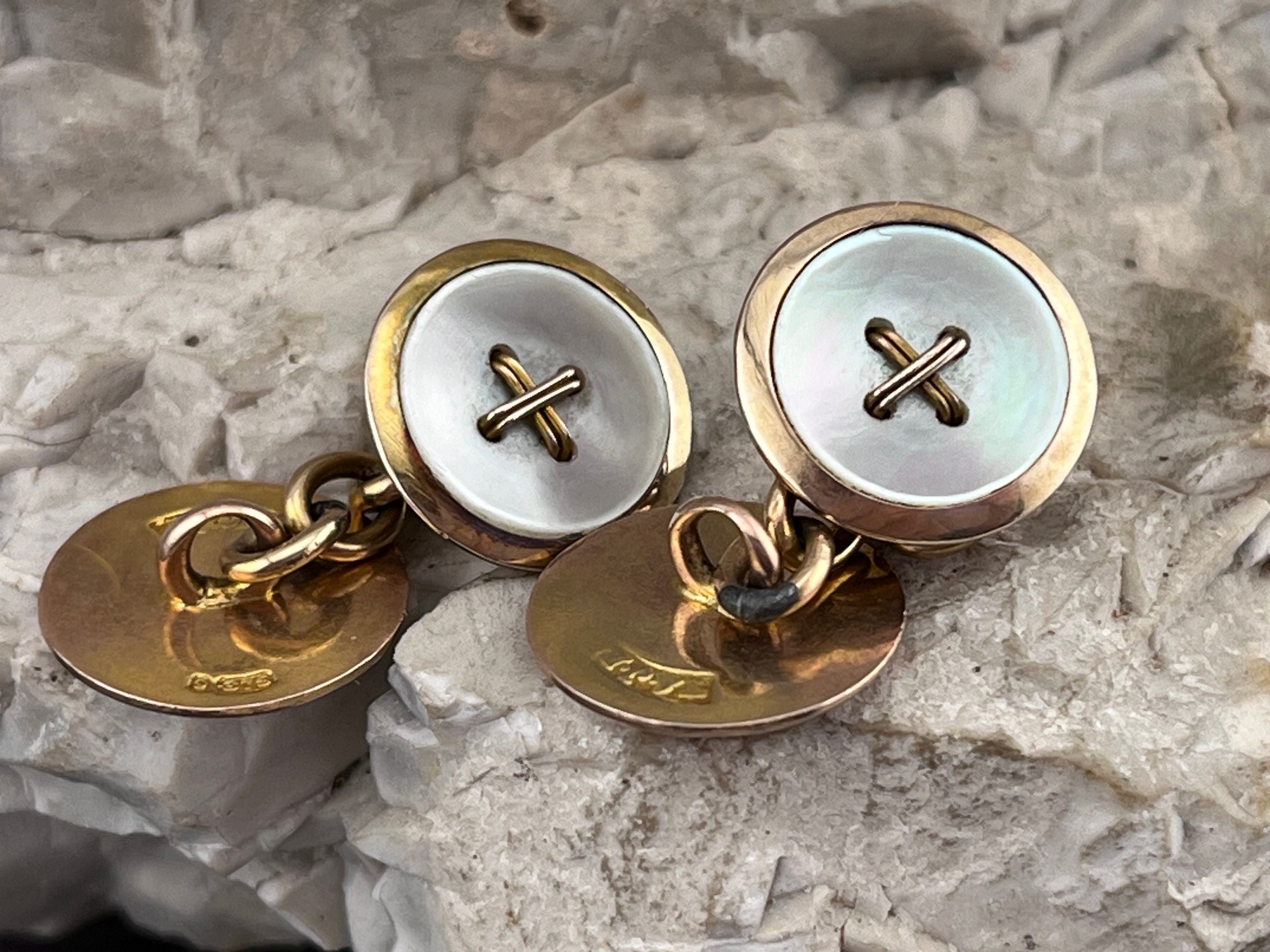 9ct Gold Characterful Cuff Links Cufflinks MOP Buttons - Etsy