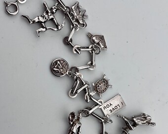 silver vintage charm bracelet 19cm