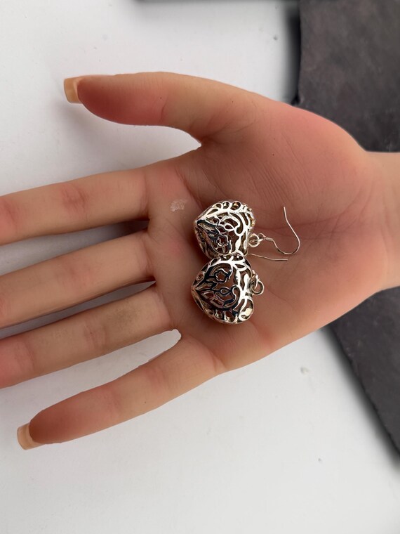 solid silver pierced hollow large heart drop dang… - image 5