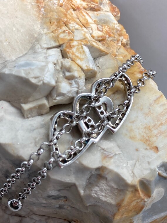 Vintage solid silver gem set three heart negligee… - image 3