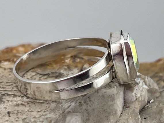 solid silver rainbow crystal solitaire ring size … - image 3