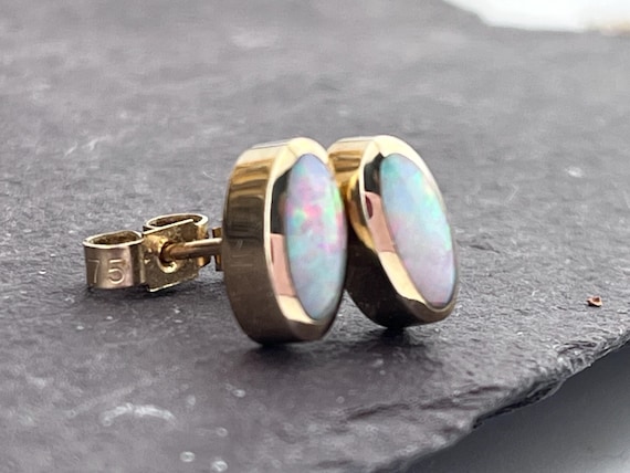 solid Opal oval 9ct gold studs earrings - image 2