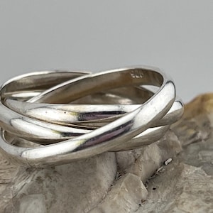 vintage silver three part rolling ring band stacker size uk O1/2 USA 7.25