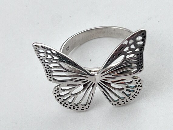 vintage butterfly solid silver ring size uk U USA… - image 8