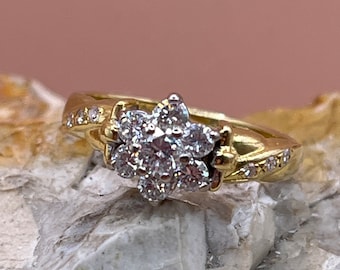 1994 vintage diamond daisy 18ct gold ring size ukI1/2 usa4.5