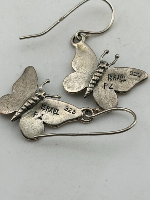 solid silver butterfly dangle drop earrings - image 2